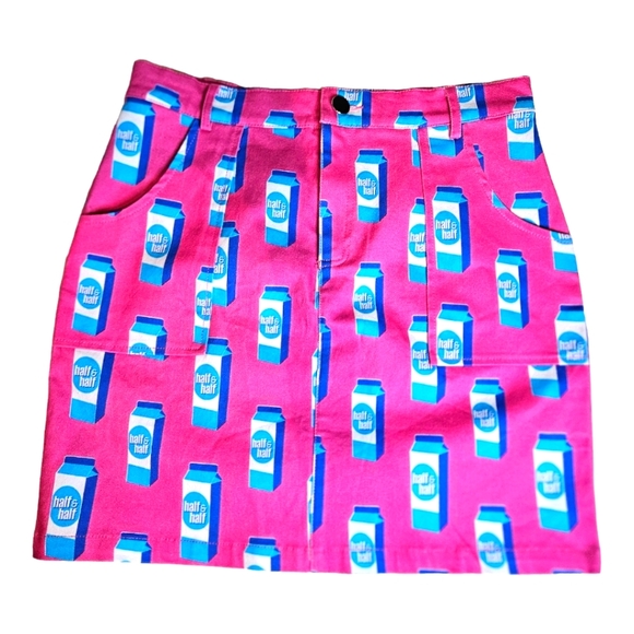 Hayley Elsaesser Novelty Half & Half Bright Pink and Blue Miniskirt Size Large - Picture 1 of 10